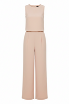 Sleeveless wide-leg jumpsuit with round neck, light pink