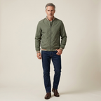 Men's green windbreaker jacket with full zip, stand collar, long sleeves