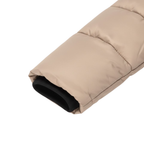 Beige quilted parka sleeve with black ribbed cuff end