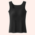 Black tank top with integrated bra, square neckline and wide shoulder straps