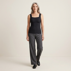 Black bra tank top with built-in support, slim fit, square neckline