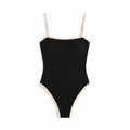 Black high-waist one-piece swimsuit with thin straps and square neckline