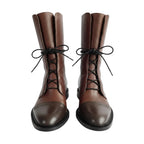 Women’s calf lace-up boots in brown leather with black rubber sole and eyelets