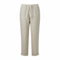 Beige woven drawstring waist tulip-hem lantern trousers, regular fit