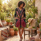 Women's printed V-neck long-sleeve draped blouse, multicolor decorative pattern