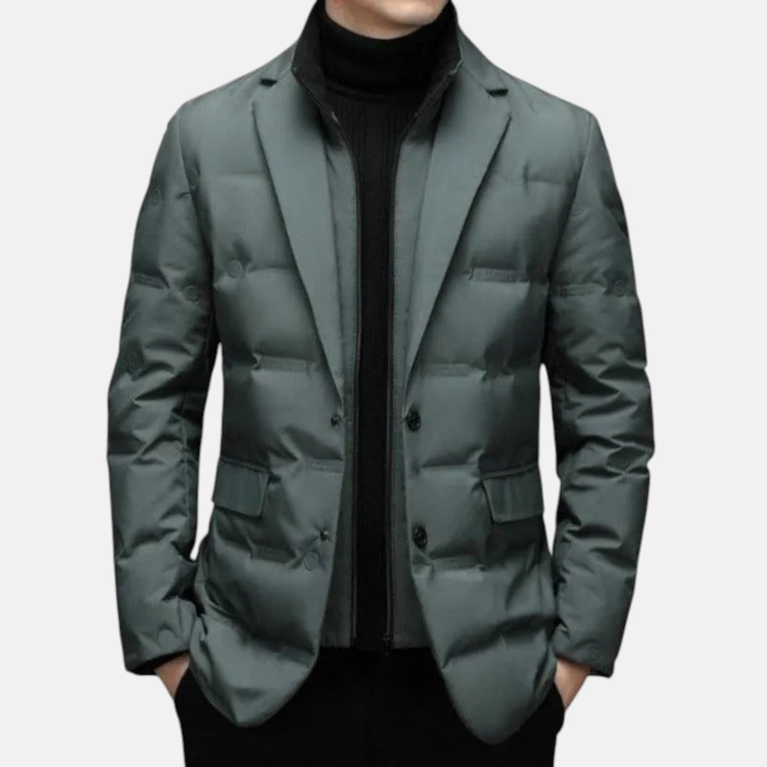 Men's softshell jacket, dark green, button-front with flap pockets