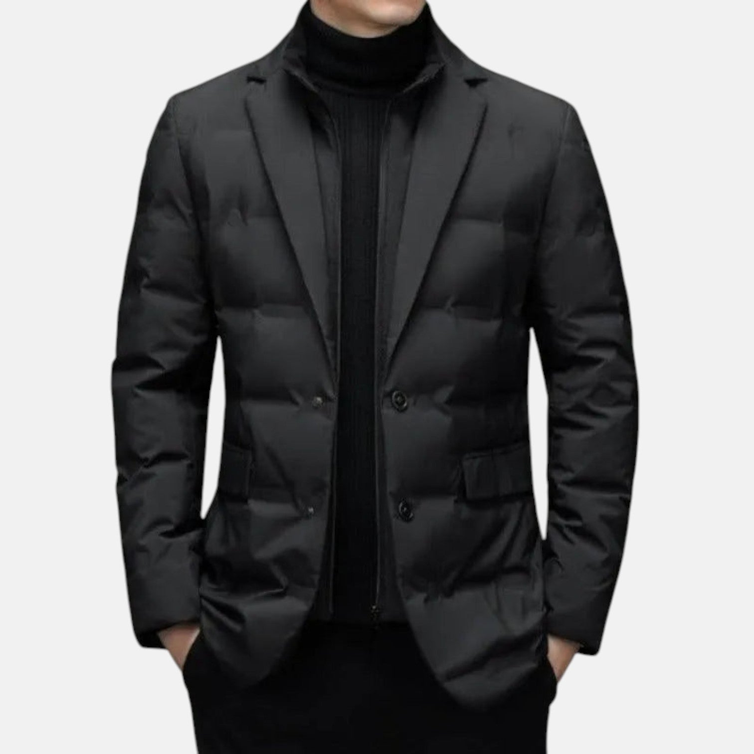 Men's softshell jacket, black, notch lapels, button-front with side pockets