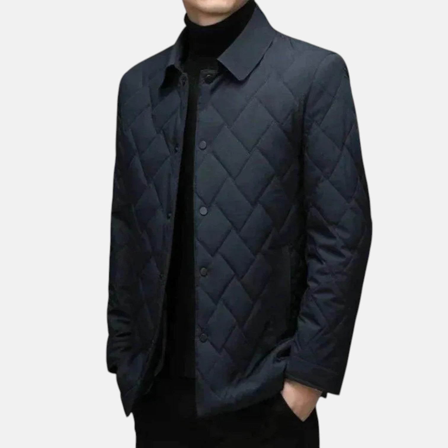 Men's softshell jacket, dark blue, quilted front with button closure