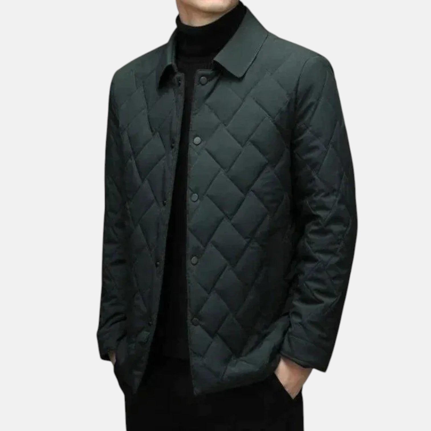 Men's softshell jacket, dark green, quilted front with button closure