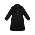 Black women’s structured midi coat with notch collar and double-breasted button front