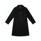 Black women’s structured midi coat with notch collar and double-breasted button front