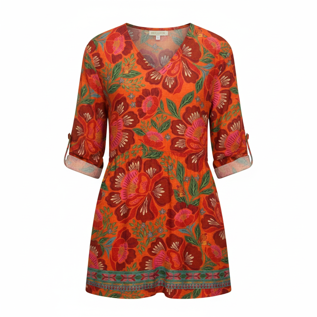 Women's Lightweight Fluid V-Neck Long Blouse Relaxed Drape