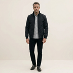 Men's black zip-up windbreaker jacket, modern fit with stand collar