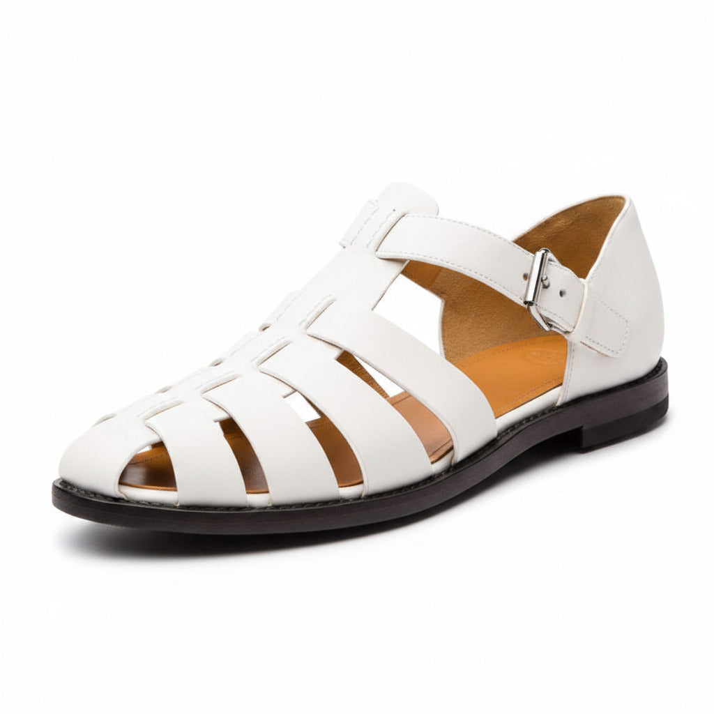 Women's white open-toe Velcro sandals with ankle strap and cushioned sole