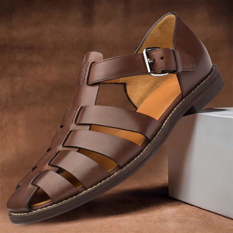 Women's dark-brown Velcro strap sandals with buckle ankle strap and cutout straps