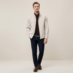 Men's beige casual jacket with stand-up collar and zip front, regular fit