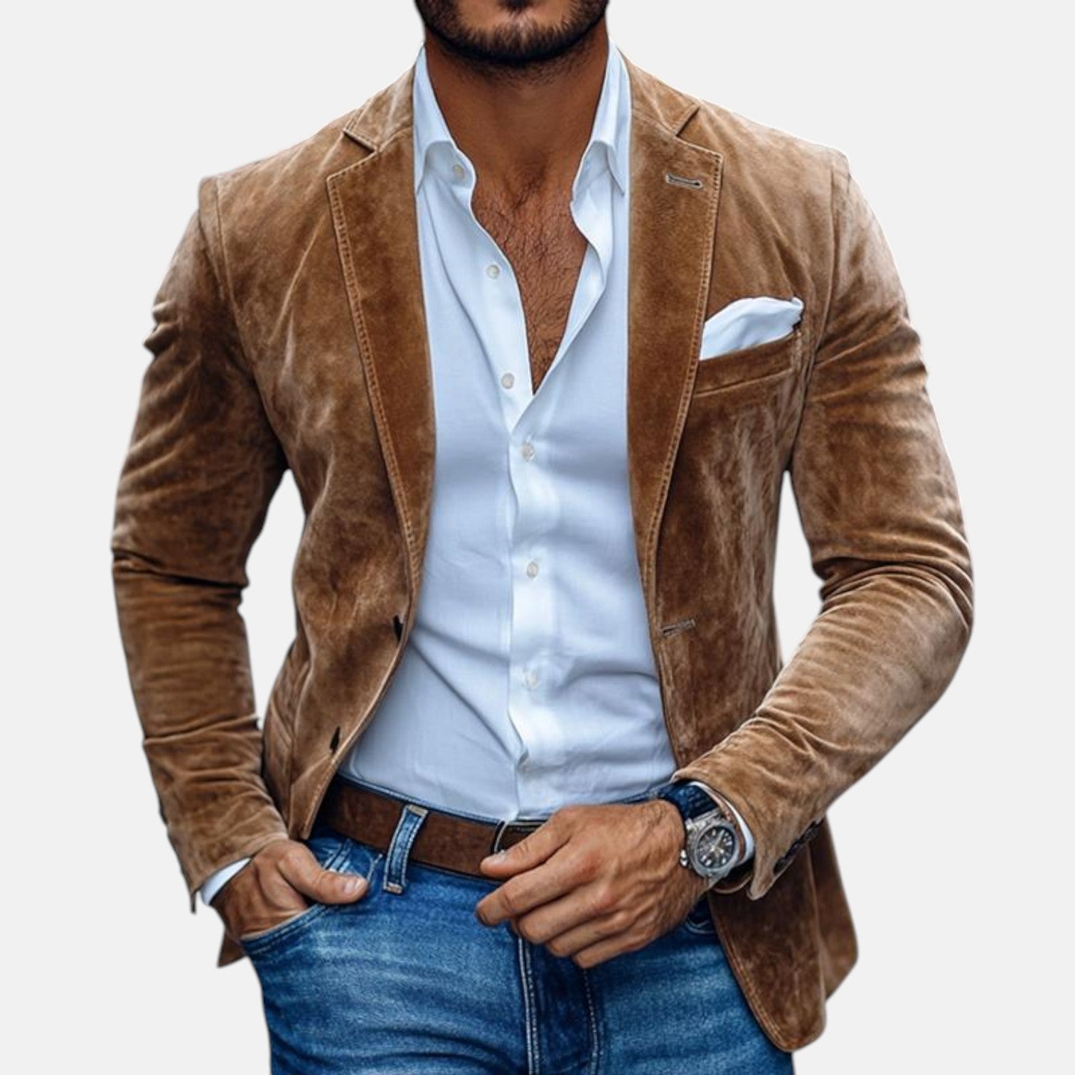 Maurizio™ mens brown suede-look jacket with notch lapels and chest pockets