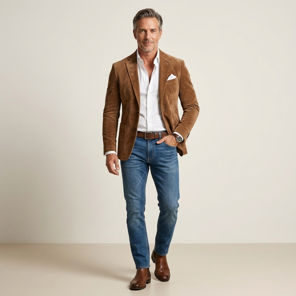 Men's brown lightweight structured jacket with notch lapels and flap pockets