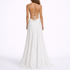 Women’s white floral textured maxi dress with open back crisscross tie straps
