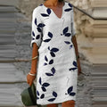 Women's Vintage Style V-Neck Short Sleeve Summer Dress Polyester Flowing Relaxed Fit