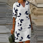 Women's Vintage Style V-Neck Short Sleeve Summer Dress Polyester Flowing Relaxed Fit