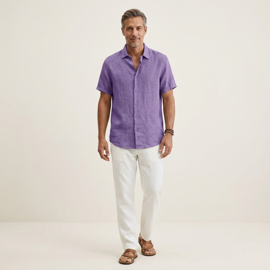 Men's short-sleeve button-up shirt, purple, regular fit