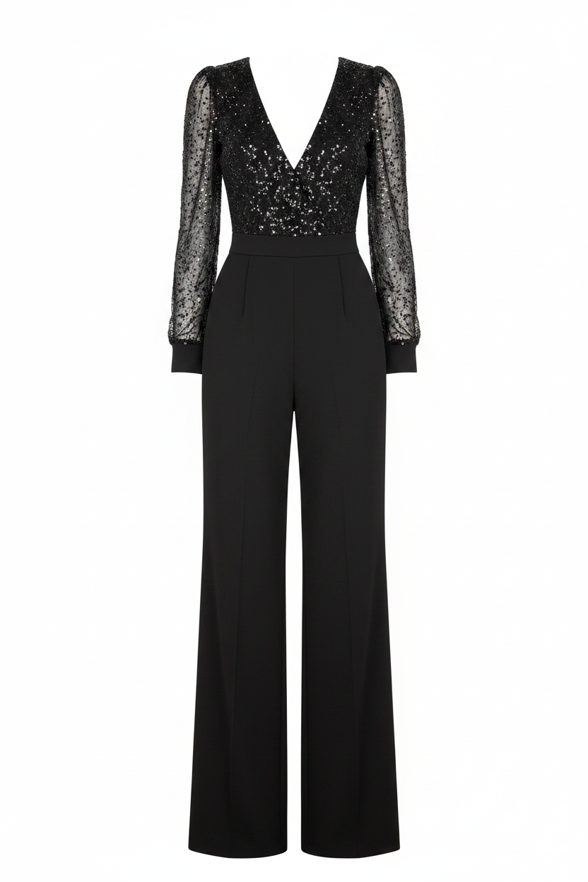 Women's Black Jumpsuit | Elegant V-Neck, Comfortable Fit