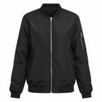 Lightweight ribbed bomber jacket in black, front zipper and ribbed collar/cuffs