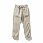 Cropped drawstring trousers, loose relaxed fit, beige, elastic waistband and cuffs