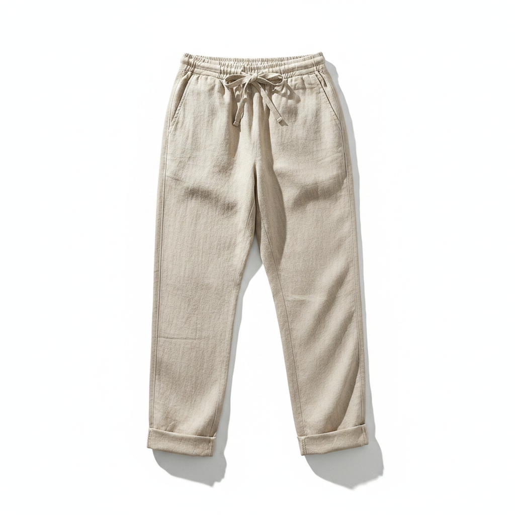 Cropped drawstring trousers, loose relaxed fit, beige, elastic waistband and cuffs