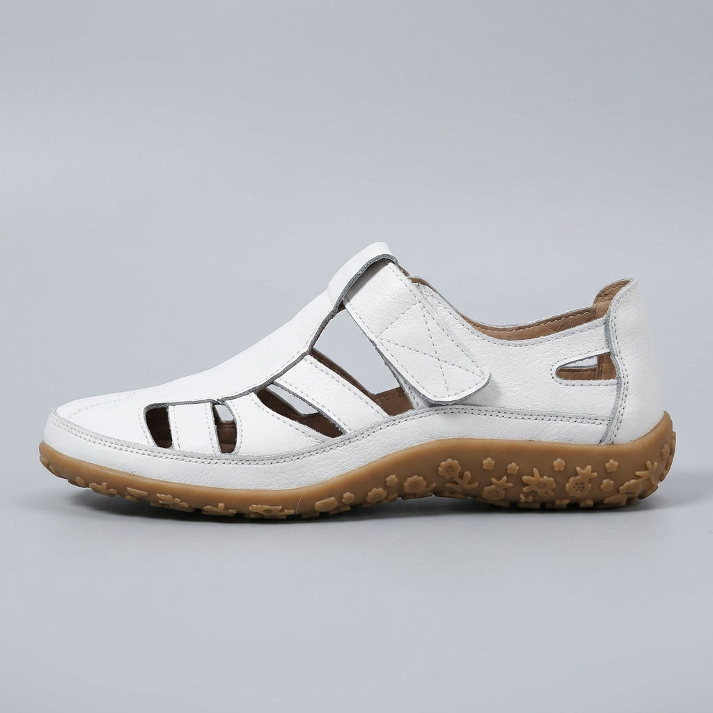Women’s white orthopaedic non-slip sandals with two hook-and-loop straps