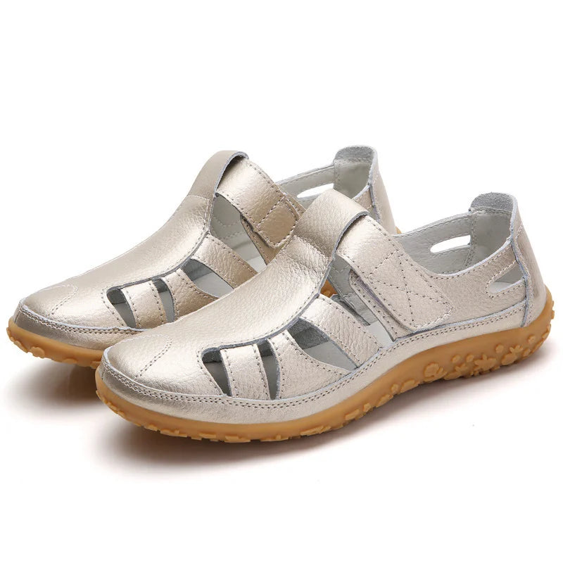 Women's orthopaedic sandals, silver leather-look upper with multi-strap design