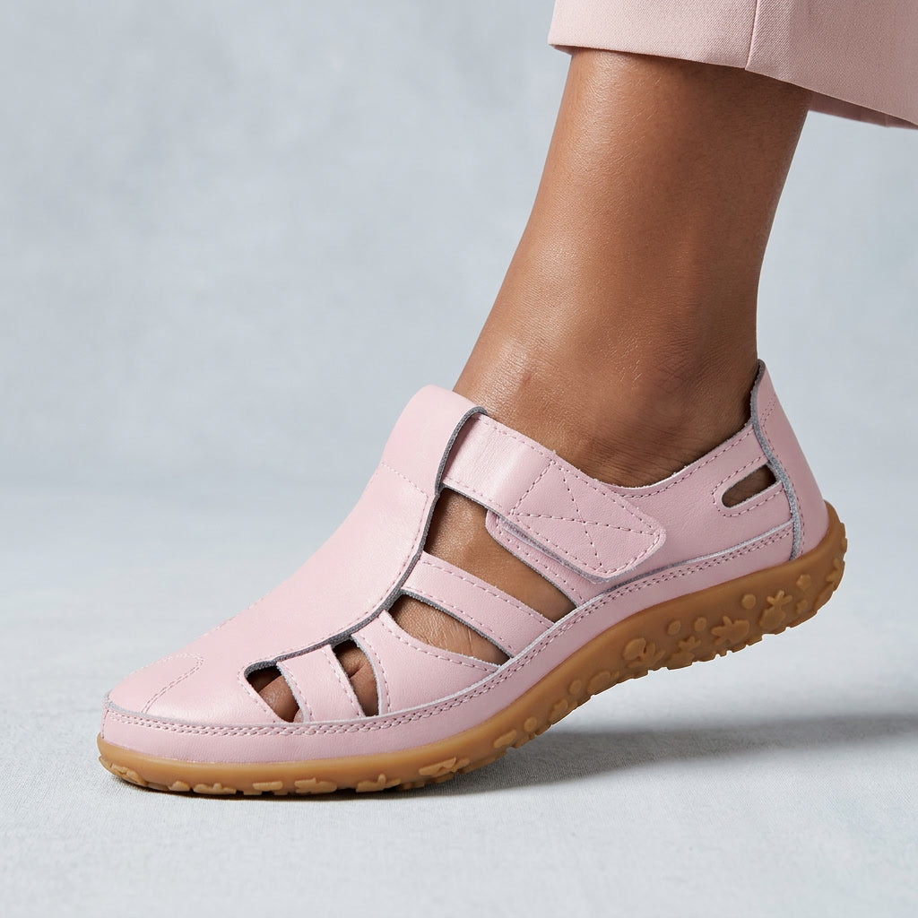 Women's orthopaedic sandals, light pink leather-look upper with adjustable straps