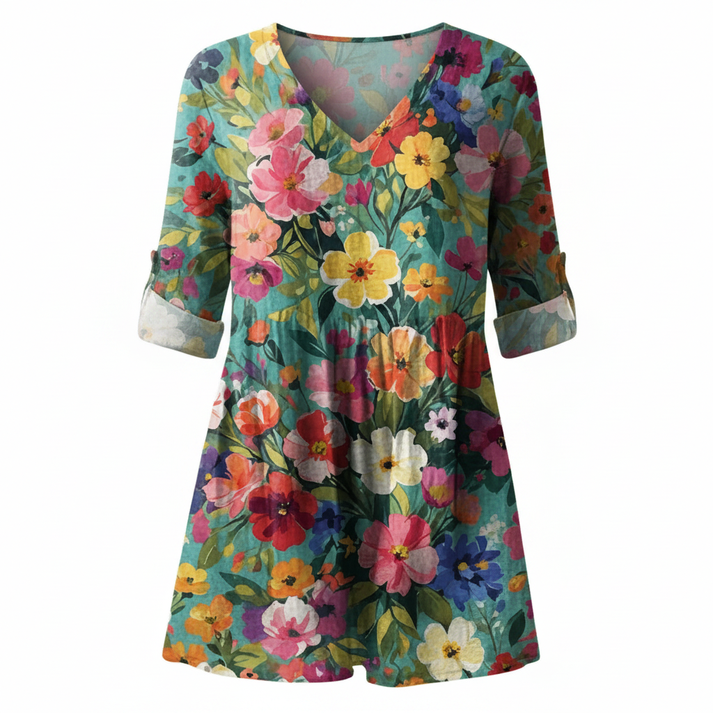 Women's Lightweight Fluid V-Neck Long Blouse Relaxed Drape