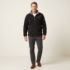Men's black fleece windproof insulated vest with front zipper and stand collar