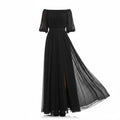 Women's Off Shoulder Balloon Sleeve Pleated Maxi Dress Defined Waist Occasion Wear