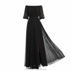 Women's Off Shoulder Balloon Sleeve Pleated Maxi Dress Defined Waist Occasion Wear
