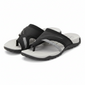 Women's black open-toe flat sandals, two-strap design with cushioned molded footbed