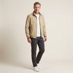 Men's beige cotton bomber jacket with ribbed cuffs and zip front, regular fit