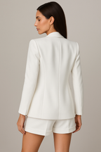 White single-breasted blazer and high-waist shorts set, back view