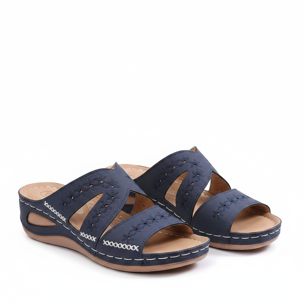 Women's Cutout Wedge Sandals Embroidered Detail Cushioned Footbed Breathable Fit