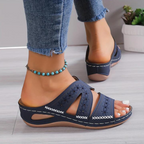 Women's Cutout Wedge Sandals Embroidered Detail Cushioned Footbed Breathable Fit