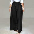 High-waisted wide-leg palazzo trousers with front bow detail, black