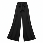 High-waisted wide-leg palazzo trousers with waist bow, black