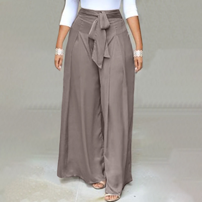 High-waisted wide-leg palazzo trousers with front bow detail, taupe