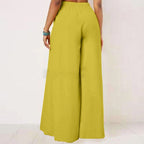 High-waisted wide-leg palazzo trousers with waistband bow, bright yellow