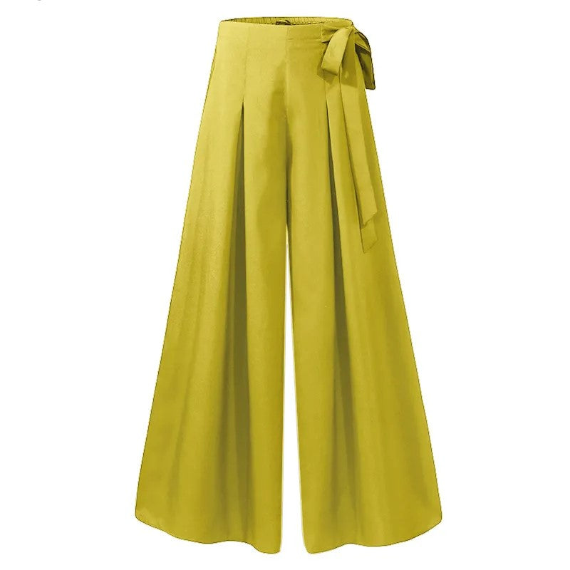 High-waisted wide-leg palazzo trousers with back bow detail, yellow