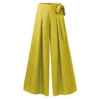High-waisted wide-leg palazzo trousers with back bow detail, yellow