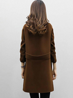 Brown longline coat with back yoke seam and three-quarter sleeves