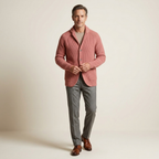 Men's pink ribbed wool vest, shawl collar, button-front, structured fit